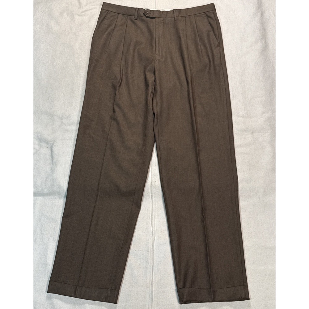 Santorelli Trousers Mens 38 Pants Tobacco Brown Solid 100% Wool Flat Front Italy